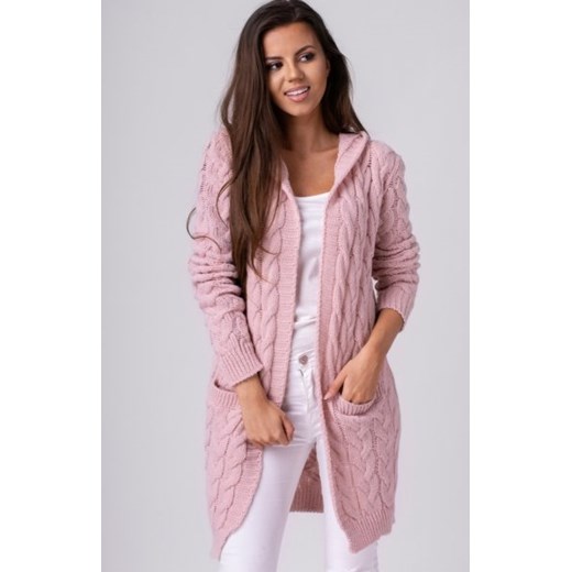 Setin długi kardigan z kapturem GLORIA pudrowy róż ze sklepu intimiti.pl w kategorii Swetry damskie - zdjęcie 187977966