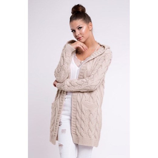 Setin długi kardigan z kapturem GLORIA beżowy ze sklepu intimiti.pl w kategorii Swetry damskie - zdjęcie 187978036