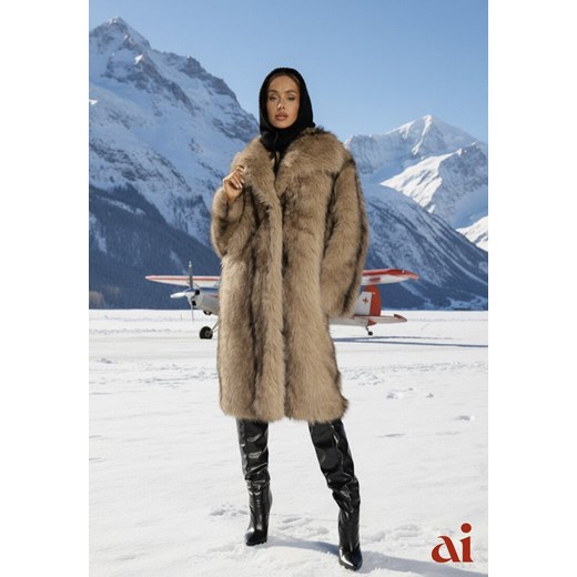 Brązowy Płaszcz Futerko o Prostym Kroju z Szerokim Kołnierzem Ezilana ze sklepu renee.pl w kategorii Futra damskie - zdjęcie 187978259