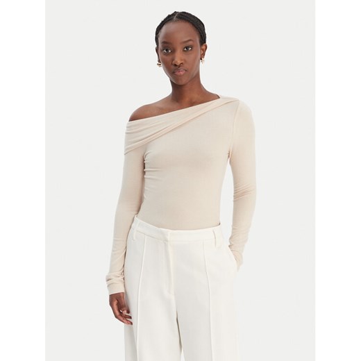 Guess Bluzka W6RP15 KD012 Beżowy Slim Fit ze sklepu MODIVO w kategorii Bluzki damskie - zdjęcie 187978877