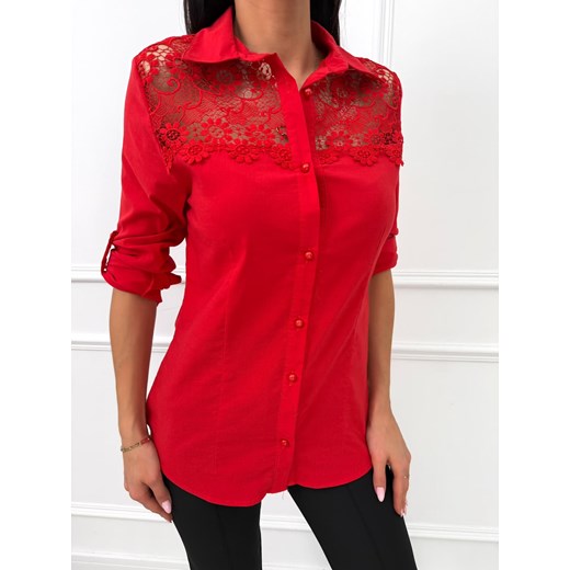 Czerwona Koszula z Koronką Modnakiecka.pl 38 ModnaKiecka.pl