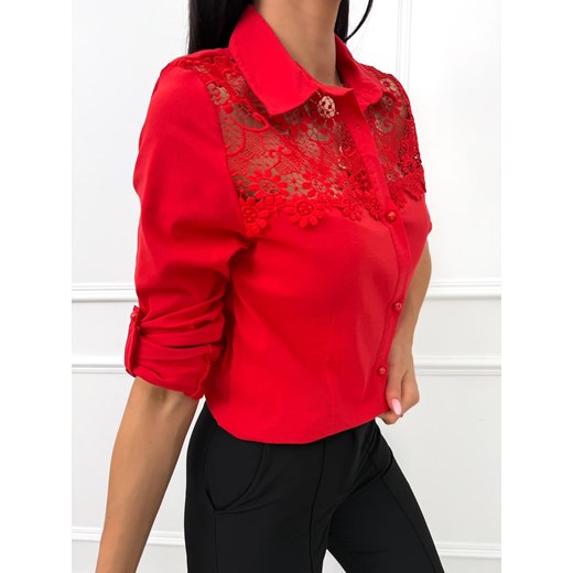 Czerwona Koszula z Koronką Modnakiecka.pl 44 ModnaKiecka.pl