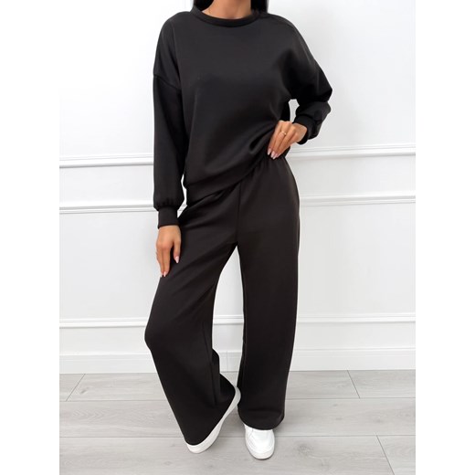 Ciemnografitowy Komplet Bluza + Spodnie Wide Leg ze sklepu ModnaKiecka.pl w kategorii Komplety i garnitury damskie - zdjęcie 187979689