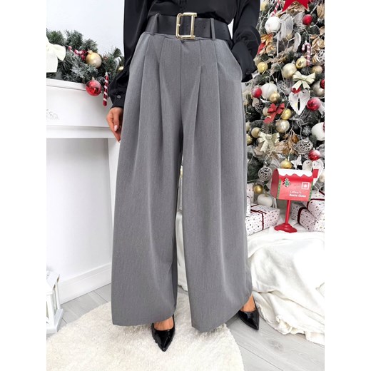 Szare Eleganckie Spodnie z Szerokimi Nogawkami Modnakiecka.pl S/M ModnaKiecka.pl