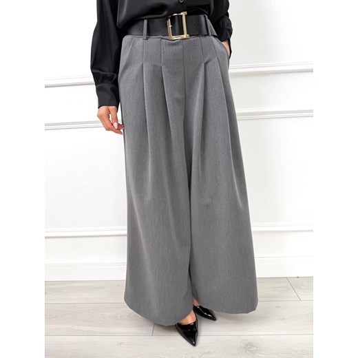 Szare Eleganckie Spodnie z Szerokimi Nogawkami Modnakiecka.pl 2XL/3XL ModnaKiecka.pl