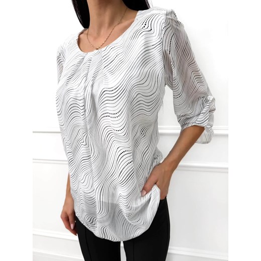 Biała Elegancka Bluzka z Czarnym Wzorem Modnakiecka.pl 44 ModnaKiecka.pl