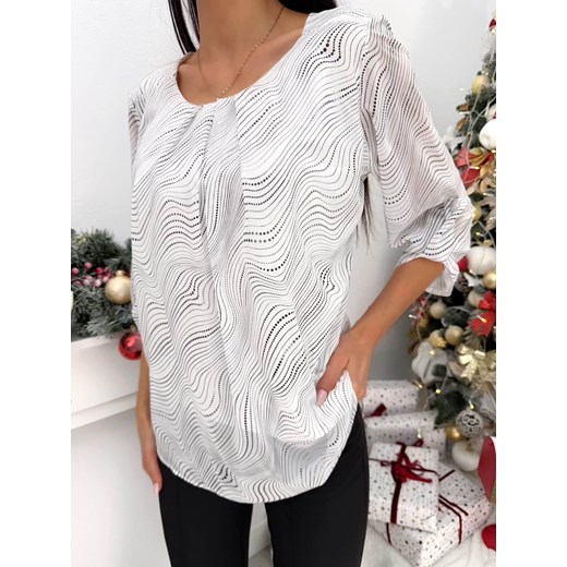 Biała Elegancka Bluzka z Czarnym Wzorem Modnakiecka.pl 40 ModnaKiecka.pl