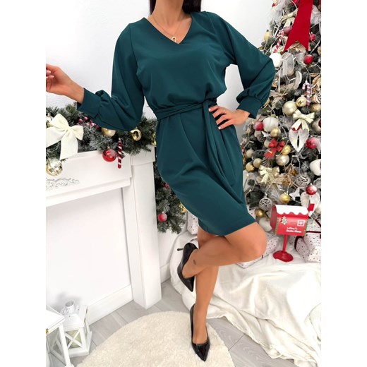 Ciemnozielona Sukienka z Dekoltem V ze sklepu ModnaKiecka.pl w kategorii Sukienki - zdjęcie 187979737