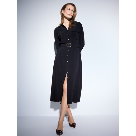 Mohito - Koszulowa czarna sukienka midi - czarny ze sklepu Mohito w kategorii Sukienki - zdjęcie 187981675