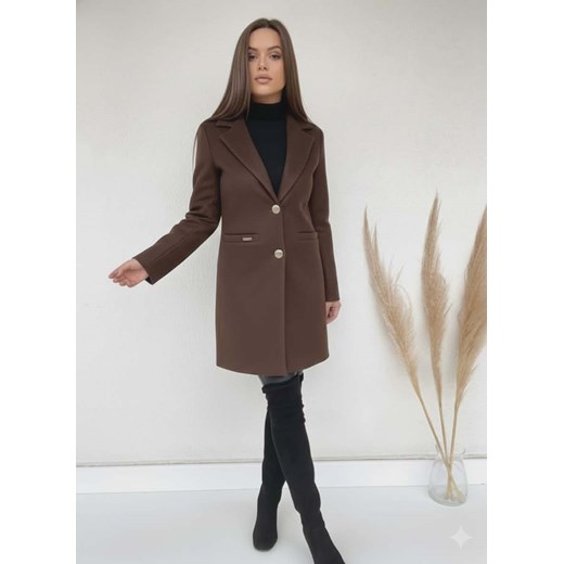 elegancki klasyczny płaszcz classico z podszewką - ciemna czekolada ze sklepu STYLOWO w kategorii Płaszcze damskie - zdjęcie 187982855