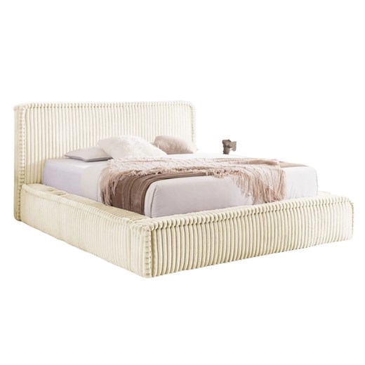 Kremowe sztruksowe łóżko tapicerowane 5 rozmiarów - Cordelio ze sklepu Edinos.pl w kategorii Łóżka i materace - zdjęcie 187987716