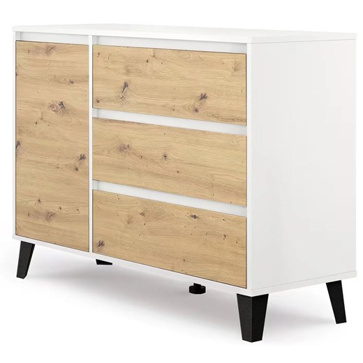 Skandynawska komoda z szafką i szufladami biały + dąb artisan L9-N52 ze sklepu Edinos.pl w kategorii Komody - zdjęcie 187987745