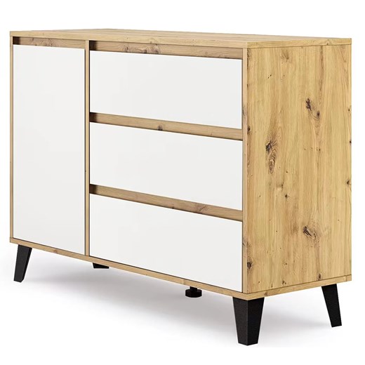 Skandynawska komoda z 3 szufladami dąb artisan + biały N6-D41 ze sklepu Edinos.pl w kategorii Komody - zdjęcie 187987757