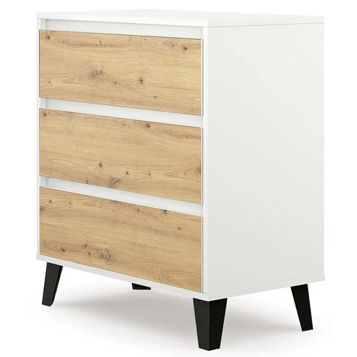 Minimalistyczna komoda z 3 szufladami biały + dąb artisan S1-D15 ze sklepu Edinos.pl w kategorii Komody - zdjęcie 187987817
