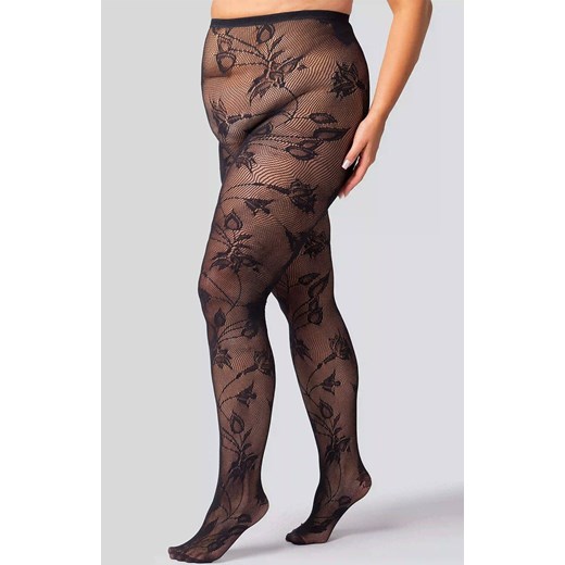 Rajstopy damskie kabaretki czarne plus size Floral, Kolor czarny, Rozmiar 5/6, Mona Queen Size ze sklepu Intymna w kategorii Rajstopy - zdjęcie 187988205