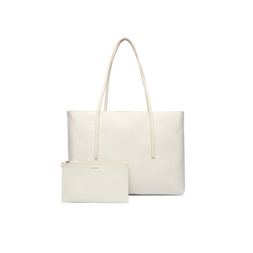 Calvin Klein Torebka Emblem Aop Tote W/ Pouch LV04F3266G Écru ze sklepu MODIVO w kategorii Torby Shopper bag - zdjęcie 187989346