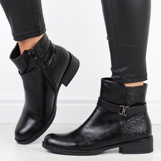 Czarne płaskie botki damskie zimowe M.Daszyński Am48-69 23 ze sklepu suzana.pl w kategorii Botki - zdjęcie 187990365