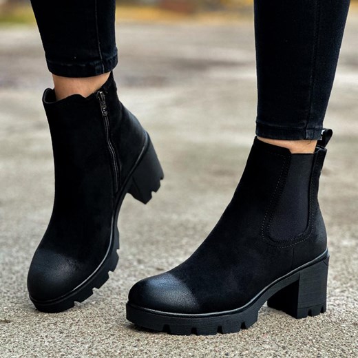 Czarne zimowe zamszowe botki damskie na obcasie La.Fi 059b-su ze sklepu suzana.pl w kategorii Botki - zdjęcie 187990608