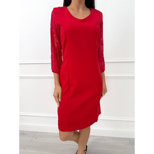 Czerwona Elegancka Sukienka z Koronkowym Rękawkiem ze sklepu ModnaKiecka.pl w kategorii Sukienki - zdjęcie 187995028