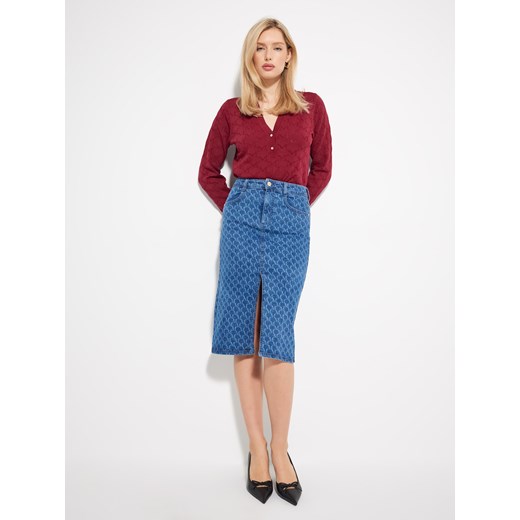 Mohito - Jeansowa spódnica midi - granatowy ze sklepu Mohito w kategorii Spódnice - zdjęcie 187998988