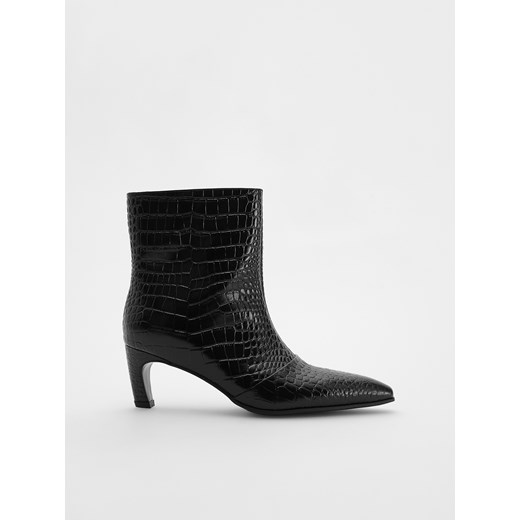 Reserved - Skórzane botki z tłoczonym wzorem - czarny ze sklepu Reserved w kategorii Botki - zdjęcie 188000987