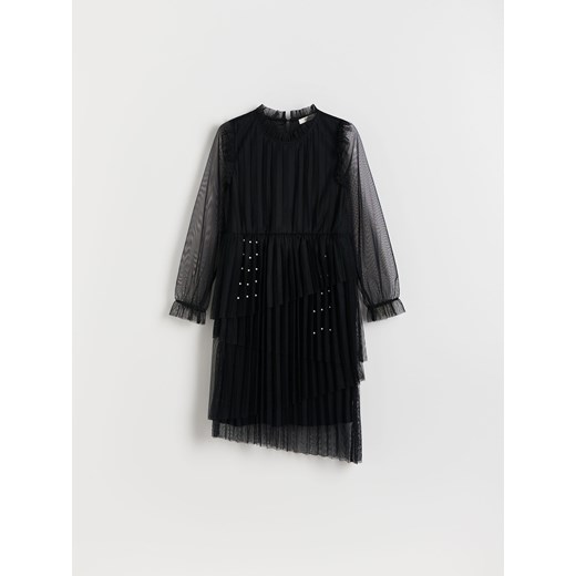 Reserved - Tiulowa sukienka z perełkami - czarny ze sklepu Reserved w kategorii Sukienki dziewczęce - zdjęcie 188001276