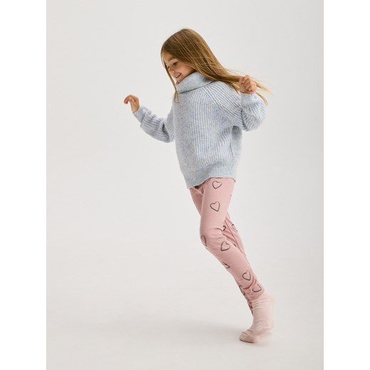 Reserved - Legginsy w serduszka - brudny róż Reserved 164 (13 lat) Reserved wyprzedaż