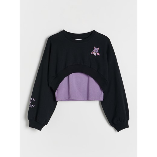 Reserved - Dwuwarstwowa koszulka - czarny ze sklepu Reserved w kategorii Bluzki dziewczęce - zdjęcie 188001469