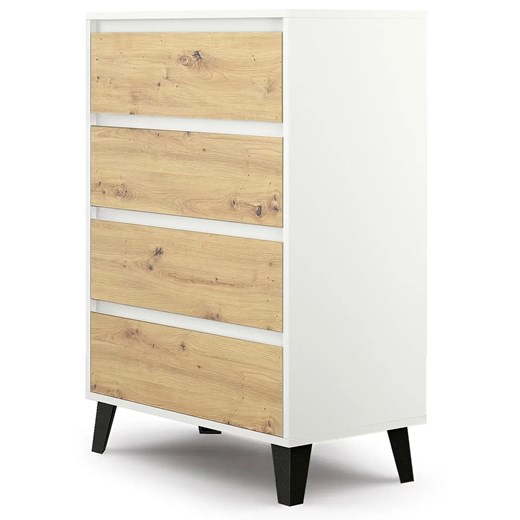 Komoda z 4 szufladami w stylu skandynawskim biały + dąb artisan K7-K98 ze sklepu Edinos.pl w kategorii Komody - zdjęcie 188004736