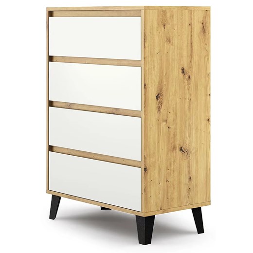 Minimalistyczna komoda na czarnych nóżkach dąb artisan + biały F3-E67 ze sklepu Edinos.pl w kategorii Komody - zdjęcie 188004755