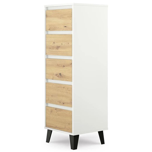 Wąska komoda z 5 szufladami biały + dąb artisan E2-S22 ze sklepu Edinos.pl w kategorii Komody - zdjęcie 188004779