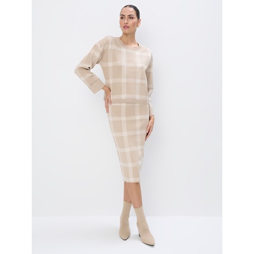 Mohito - Beżowa spódnica midi w kratę - beżowy ze sklepu Mohito w kategorii Spódnice - zdjęcie 188006486