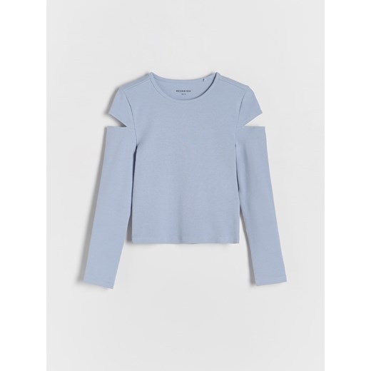 Reserved - Koszulka z wycięciami na rękawach - jasnoniebieski ze sklepu Reserved w kategorii Bluzki dziewczęce - zdjęcie 188006878