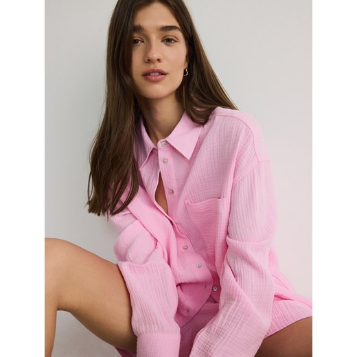Reserved - Koszula z bawełnianego muślinu - różowy Reserved XXL promocja Reserved