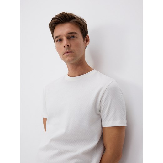Reserved - Bawełniany t-shirt regular fit - złamana biel Reserved XXL Reserved okazyjna cena