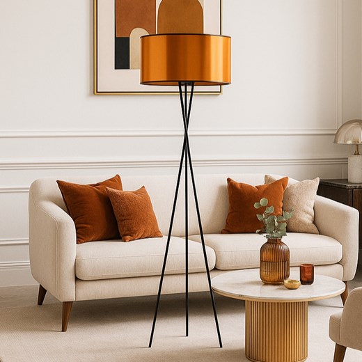 Czarna lampa stojąca na trójnogu PARYŻ MIRROR metalowy trójnóg z abażurem ze sklepu Lysne w kategorii Lampy podłogowe - zdjęcie 188017006