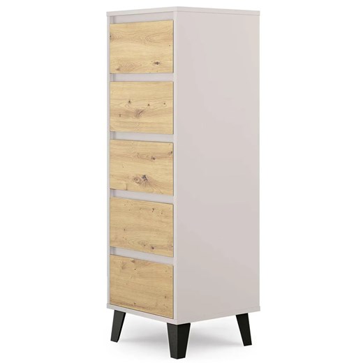 Wąska komoda z 5 szufladami na ubrania kaszmir + dąb artisan S1-M22 ze sklepu Edinos.pl w kategorii Komody - zdjęcie 188018056