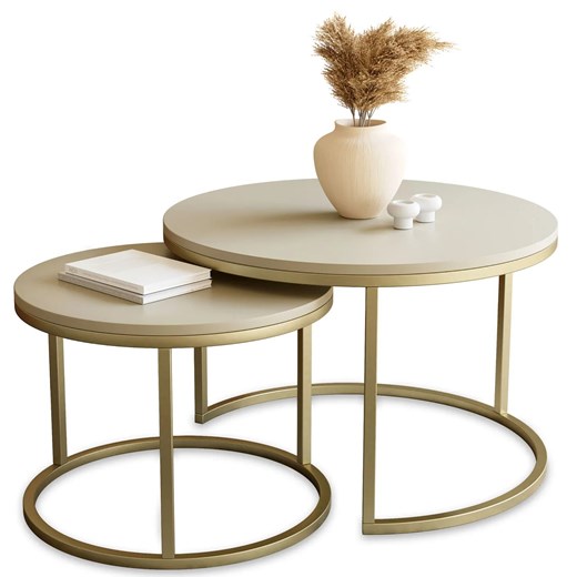 Zestaw 2 kaszmirowych stolików kawowych na złotej podstawie P6-T53 ze sklepu Edinos.pl w kategorii Stoliki kawowe - zdjęcie 188018166