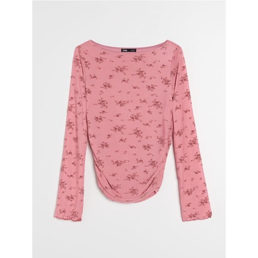 Sinsay - Bluzka ze wzorem z ozdobnymi marszczeniami - różowy ze sklepu Sinsay w kategorii Bluzki damskie - zdjęcie 188020427