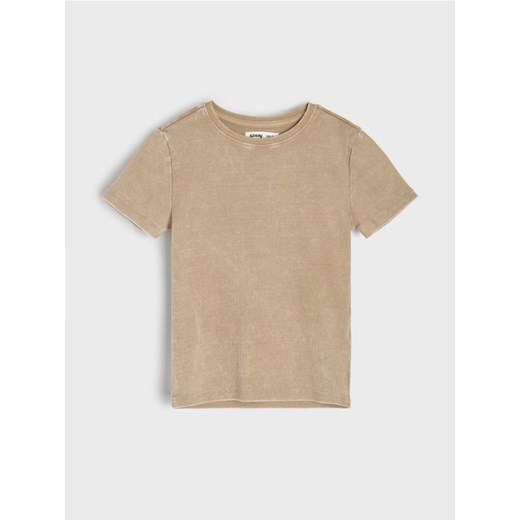 Sinsay - Prążkowana koszulka z efektem sprania - beżowy Sinsay 104 (3-4 l) Sinsay