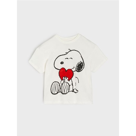 Sinsay - Bawełniana koszulka z nadrukiem Peanuts - kremowy ze sklepu Sinsay w kategorii T-shirty chłopięce - zdjęcie 188020458