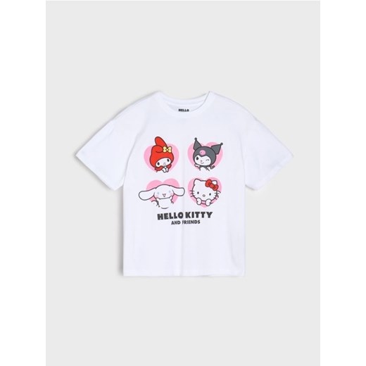 Sinsay - Bawełniana koszulka z nadrukiem Hello Kitty - biały ze sklepu Sinsay w kategorii Bluzki dziewczęce - zdjęcie 188020459