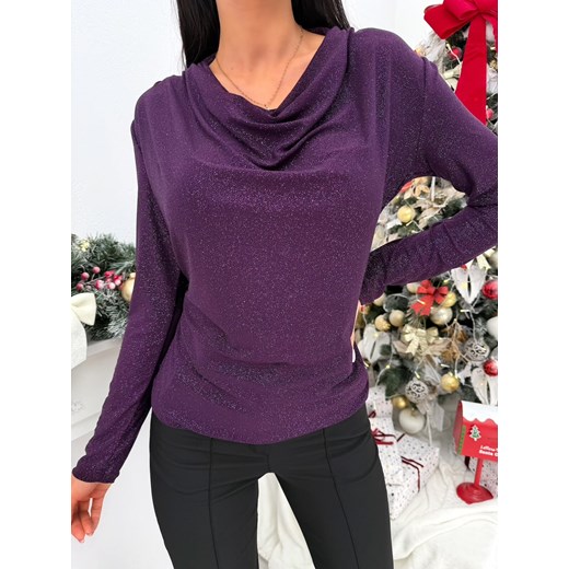 Fioletowa Połyskująca Bluzka z Lejącym Dekoltem ze sklepu ModnaKiecka.pl w kategorii Bluzki damskie - zdjęcie 188020648