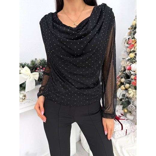 Czarna Bluzka z Cyrkoniami ze sklepu ModnaKiecka.pl w kategorii Bluzki damskie - zdjęcie 188020675
