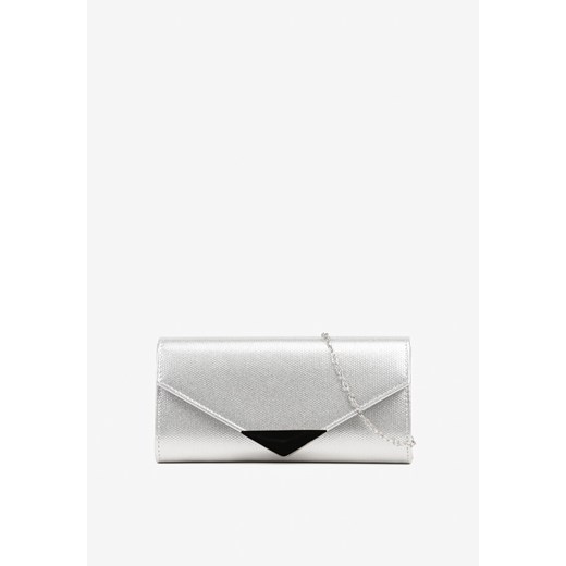Srebrna Torebka Kopertówka z Łańcuszkiem Zdobiona Metaliczną Aplikacją Idalinna ze sklepu born2be.pl w kategorii Kopertówki - zdjęcie 188020828