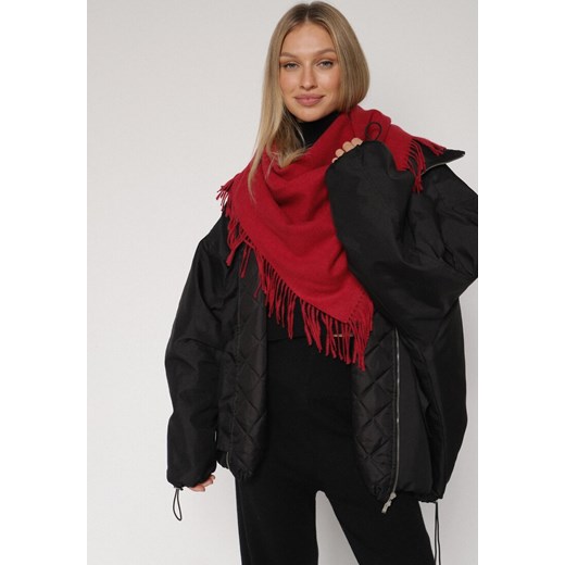 Bordowy Trójkątny Szalik z Wiskozy i Bawełny z Frędzlami Vetirala ze sklepu born2be.pl w kategorii Szaliki i chusty damskie - zdjęcie 188021677
