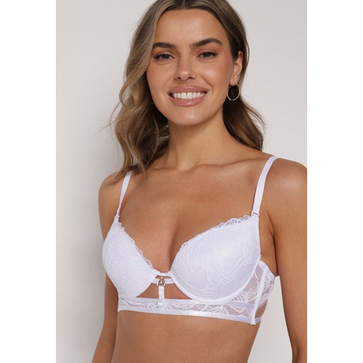 Biały Klasyczny Biustonosz Zdobiony Koronką i Aplikacją Metheis ze sklepu born2be.pl w kategorii Biustonosze - zdjęcie 188022615