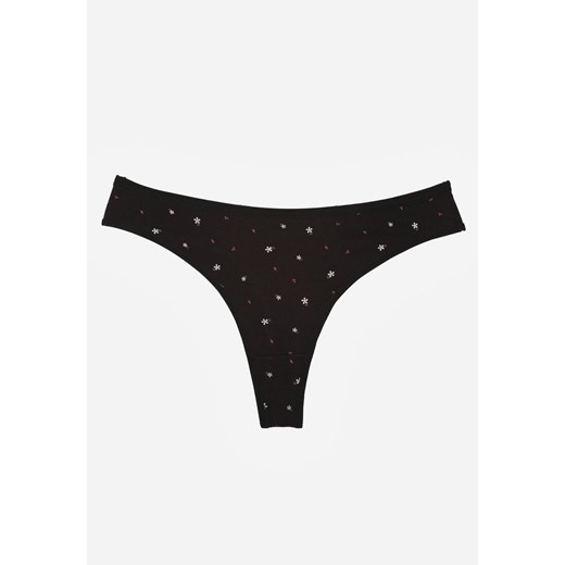 Czarne Majtki Stringi z Bawełną w Kwiaty Calylia ze sklepu born2be.pl w kategorii Majtki damskie - zdjęcie 188022749