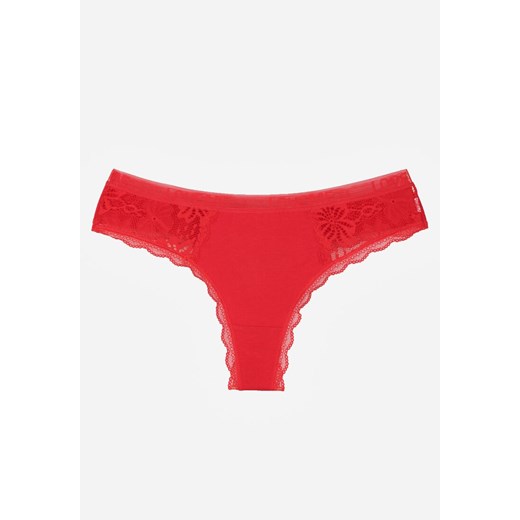 Czerwone Majtki Stringi z Subtelną Koronką z Bawełną Adriedah ze sklepu born2be.pl w kategorii Majtki damskie - zdjęcie 188022779