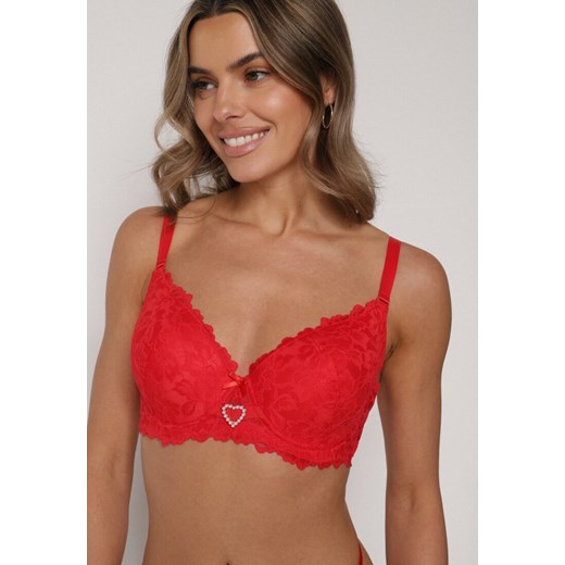 Czerwony Biustonosz z Koronką i Sercem z Cyrkonii Coratune ze sklepu born2be.pl w kategorii Biustonosze - zdjęcie 188023189